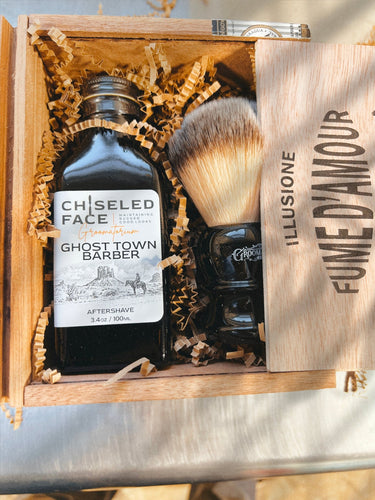 Wet Shaving Starter Kit in Wooden Cigar Box - Free Shipping - Chiseled Face